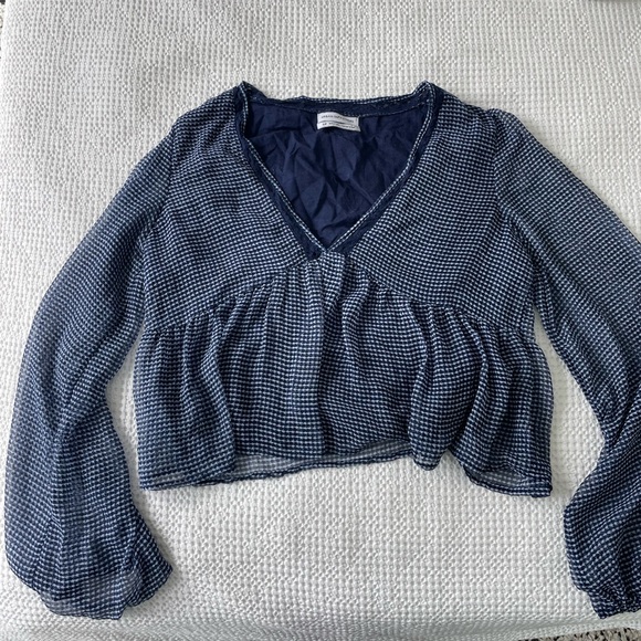 Urban Outfitters - V Neck Blouse, Blue - Picture 2 of 3